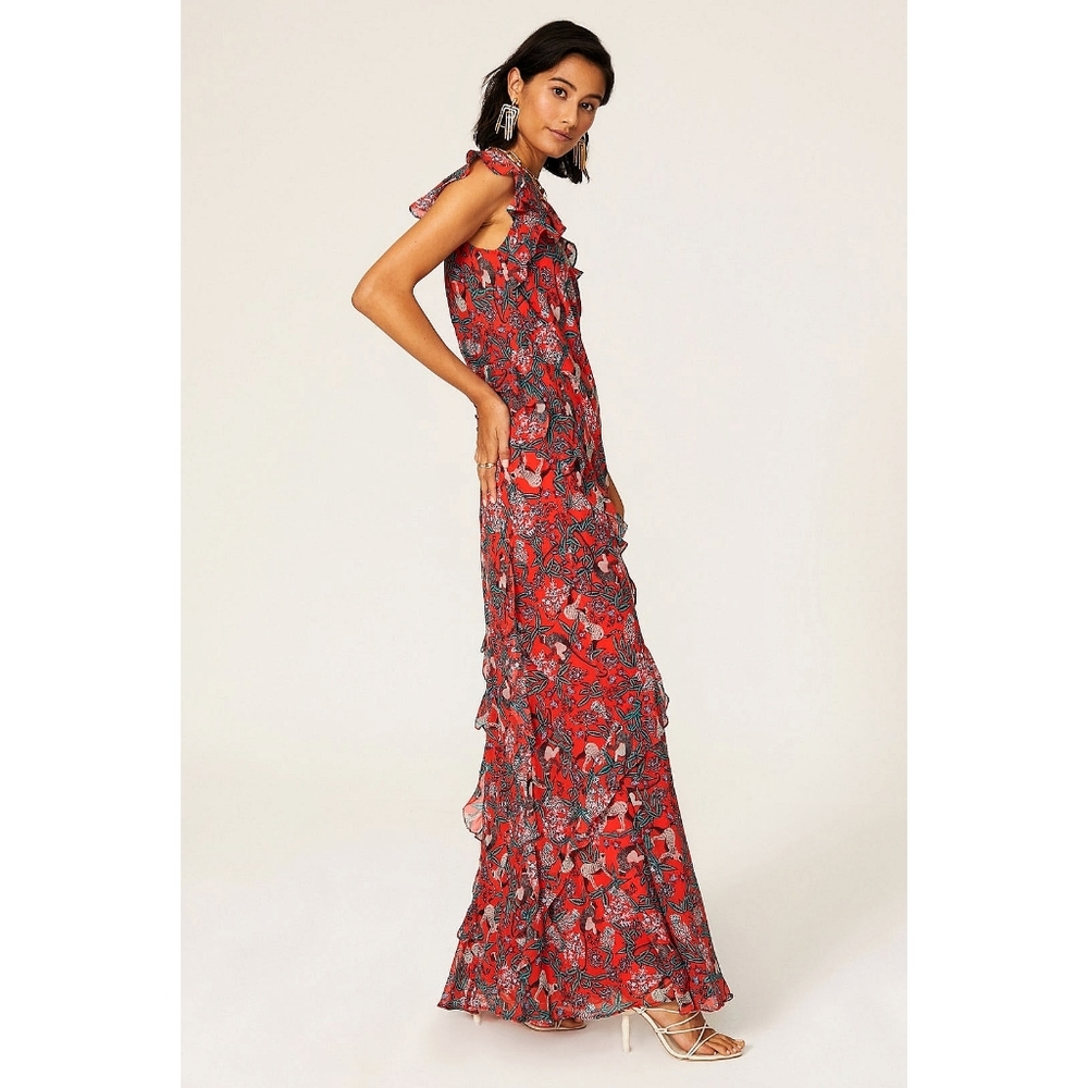 Saloni Tamara-B Tropical Silk Ruffle Maxi Dress - Picture 5 of 8